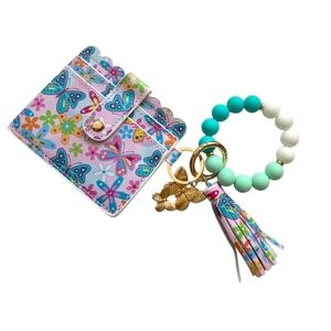Beaded Bracelet Keychain Card Holder: Faux Leather Wristlet